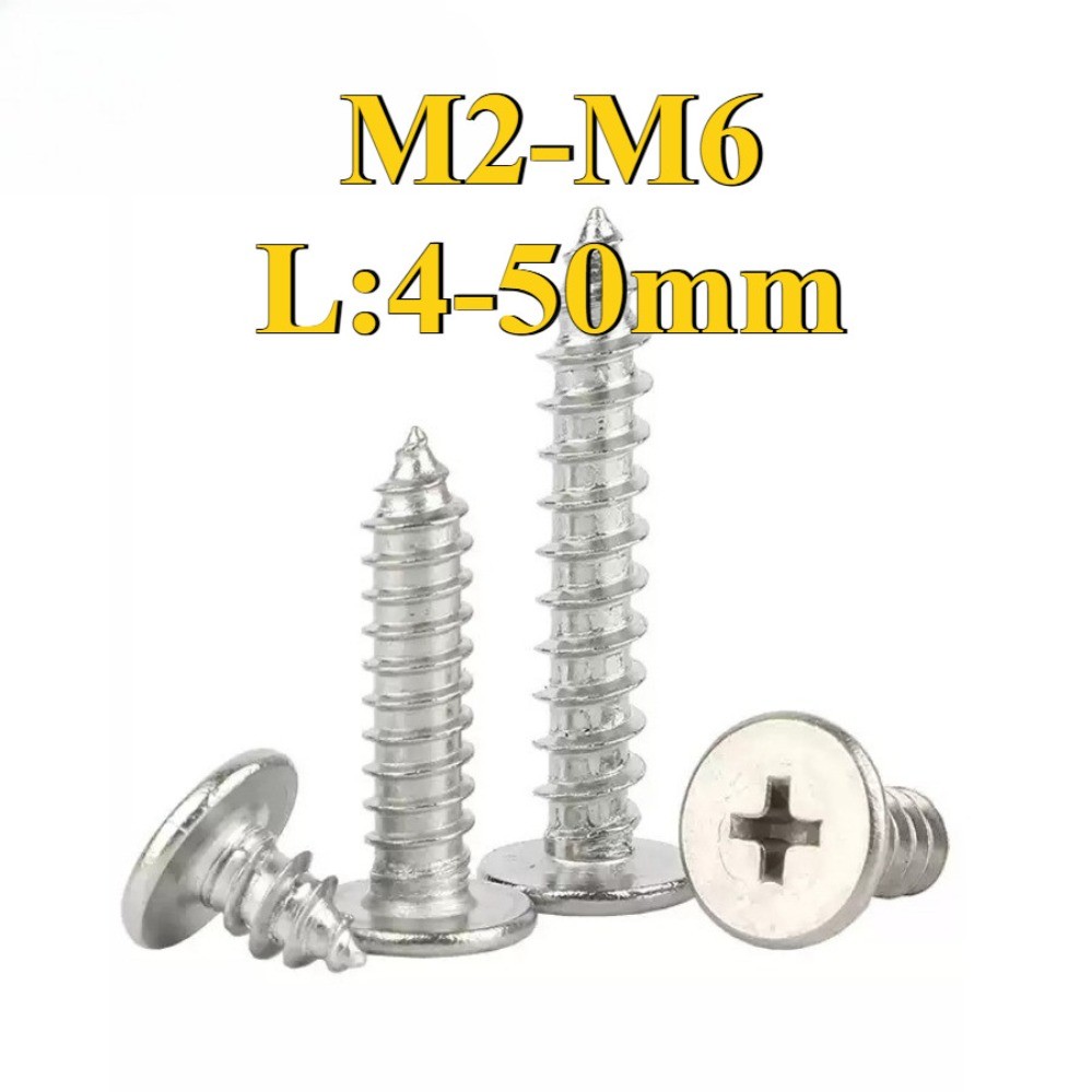 304 สแตนเลสสตีลข้ามหัวแบนแตะตัวเอง M2/M2.3/M2.6/M3/M3.5/M4/M5/M6 (ZQ-RM-PH)