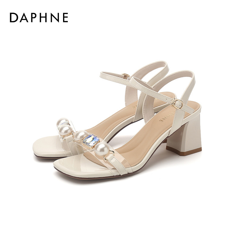 Daphne ผู้หญิง Rhinestone Pearl รองเท้าส้นสูง Elegant Dating Blind Date (สีเหลือง/สีเบจ)