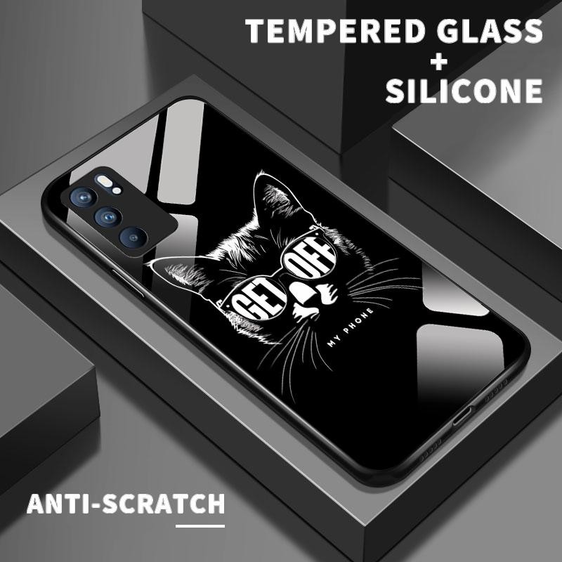 เหมาะสำหรับ OPPO Reno6 5G Reno7 Z Reno6 Lite Pro Reno8 กรณีโทรศัพท์ใหม่เคส Cool Sunglasses Cat