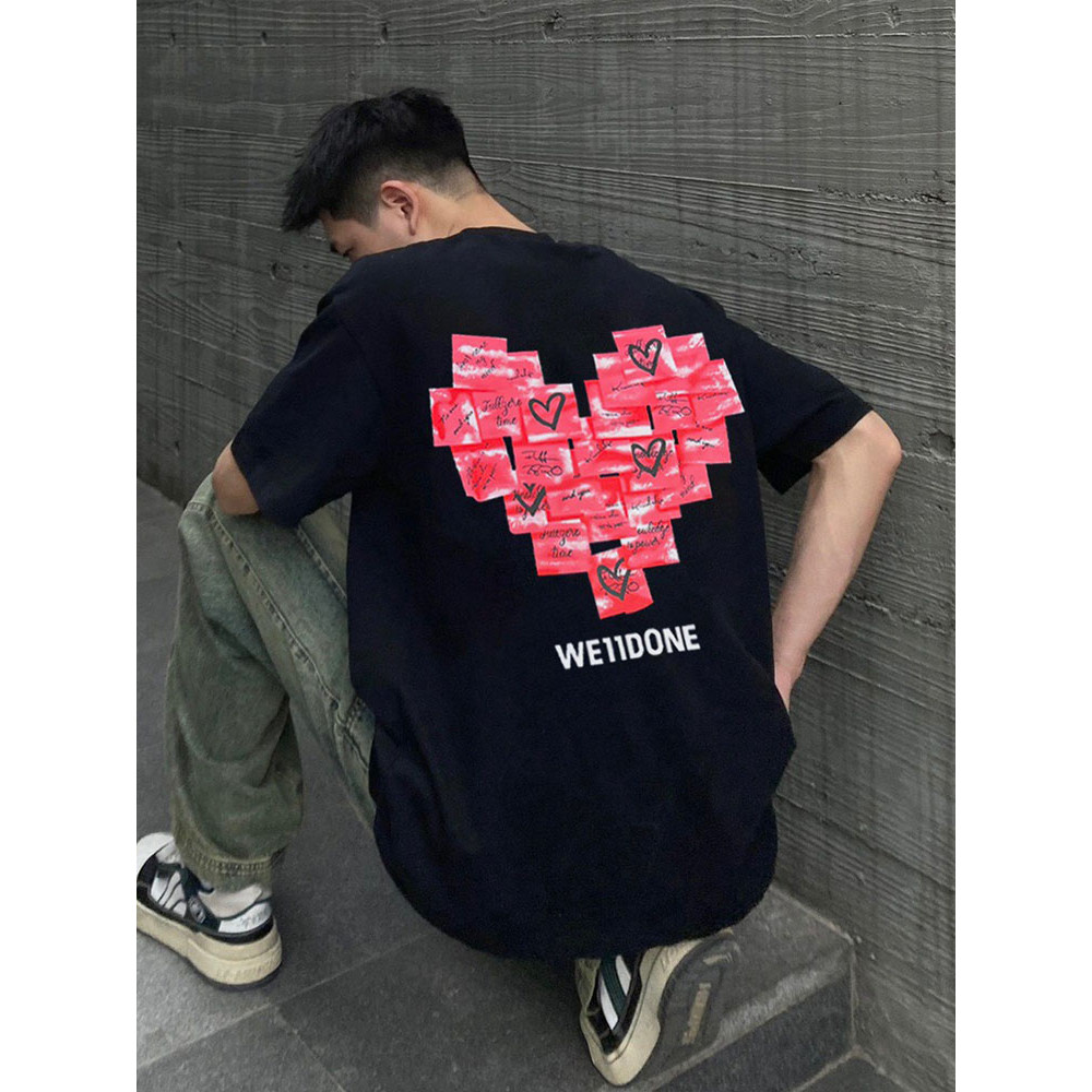 ส่งจากไทย เสื้อยืดคู่รักแขนสั้นพิมพ์ลาย Love Print สไตล์อเมริกันสำหรับหน้าร้อน