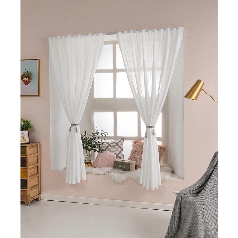 แนะนำ ผ้าม่าน ***สินค้าขายดี*** ผ้าม่านกรองแสง สีขาว โทนอบอุ่น ไม่ต้องเจาะ ใช้ตีนตุ๊กแก สวย จับจีบได้ (แถมฟรี เทปกาว+ สายรัดผ้าม่าน) ราคาพิเศษ มีเก็บเงินปลายทาง