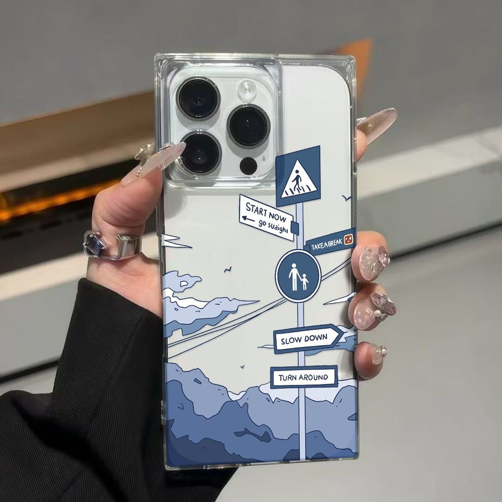 [เคสสี่เหลี่ยม] ป้ายถนนสีดําเหมาะสําหรับ Apple 16ProMax/15/14 Square Simple Creative iPhone13/12 เคสโทรศัพท์ - รูปที่ 5