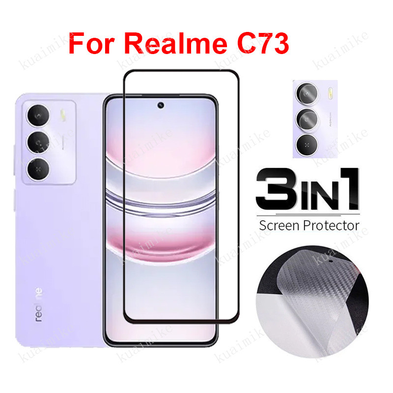 ฟิล์มกระจก Realme C73 ฟิล์มกระจกนิรภัย 3-in-1 หน้าหลังป้องกันหน้าจอ Realme C71 C75 C75x C55 C51 C53 