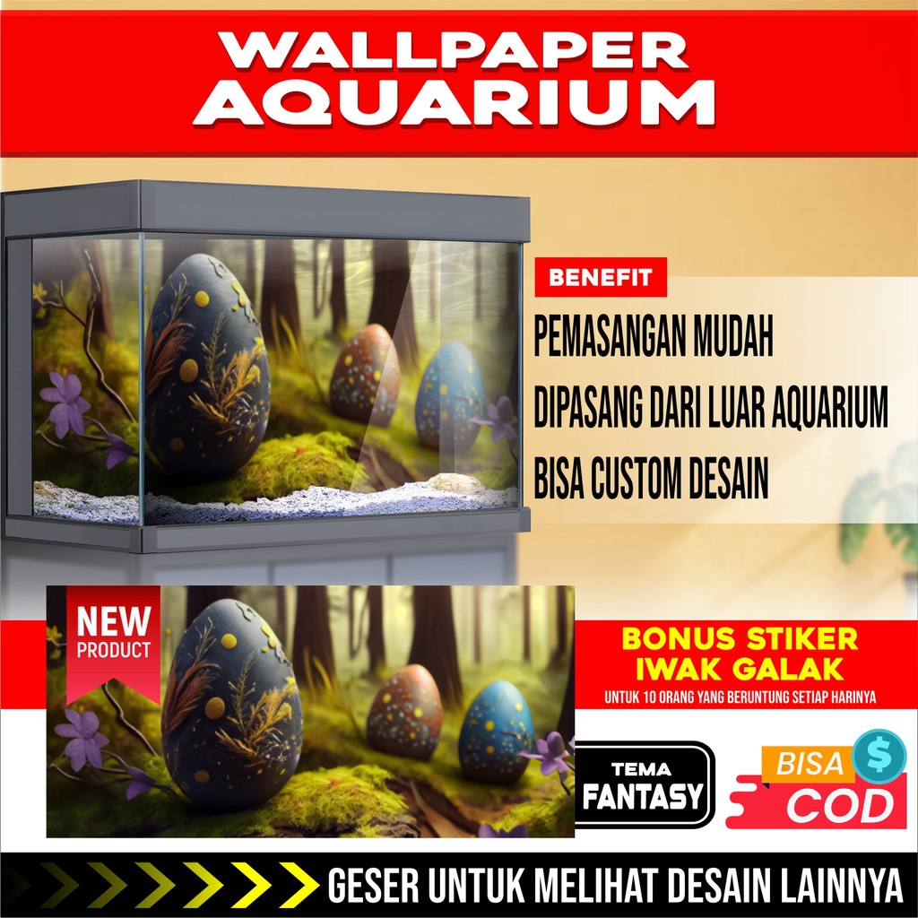 3D REAR AQUARIUM BACKGROUND WALLPAPER สติกเกอร์ไข่แฟนตาซี THEME EK2