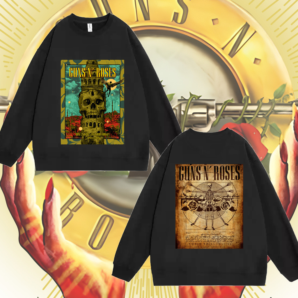 2025 Guns N' Roses เสื้อสเวตเตอร์คอกลมแขนยาววงดนตรีร็อคสำหรับผู้ชาย #1