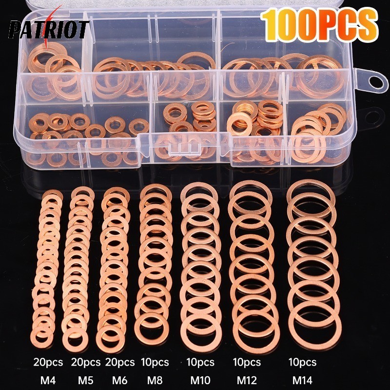 [AUTO & 3C] 100 ชิ้นทองแดงท่อระบายน้ําน้ํามัน & ชุดปะเก็น Pan M4-M14, ชุดซีลป้องกันการรั่วยานยนต์สําหรับการบํารุงรักษารถยนต์, ทนน้ํามันสําหรับงานหนัก
