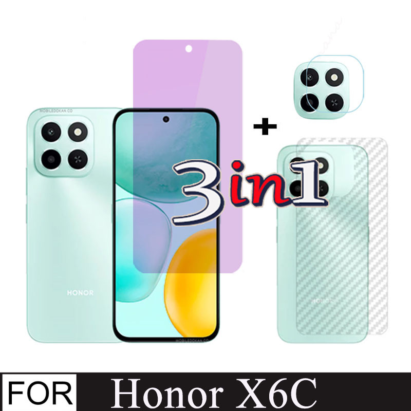 กระจกนิรภัยสําหรับ Honor X6C ป้องกันหน้าจอสําหรับ HonorX6C X6 C 3in1 Anti-blue Ray กระจกนิรภัยและฟิล์มเลนส์