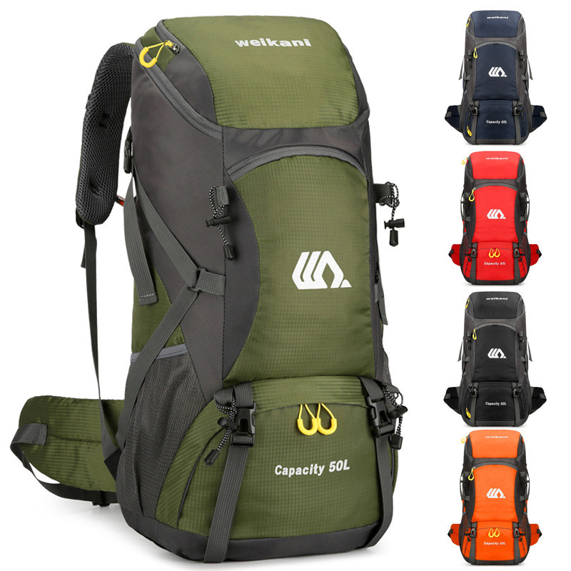 Weikani กระเป๋าเป้สะพายหลังกลางแจ้ง 50L น้ําหนักเบา 0.69 กก. Unisex เดินป่า Camping Pack กระเป๋าเดิน