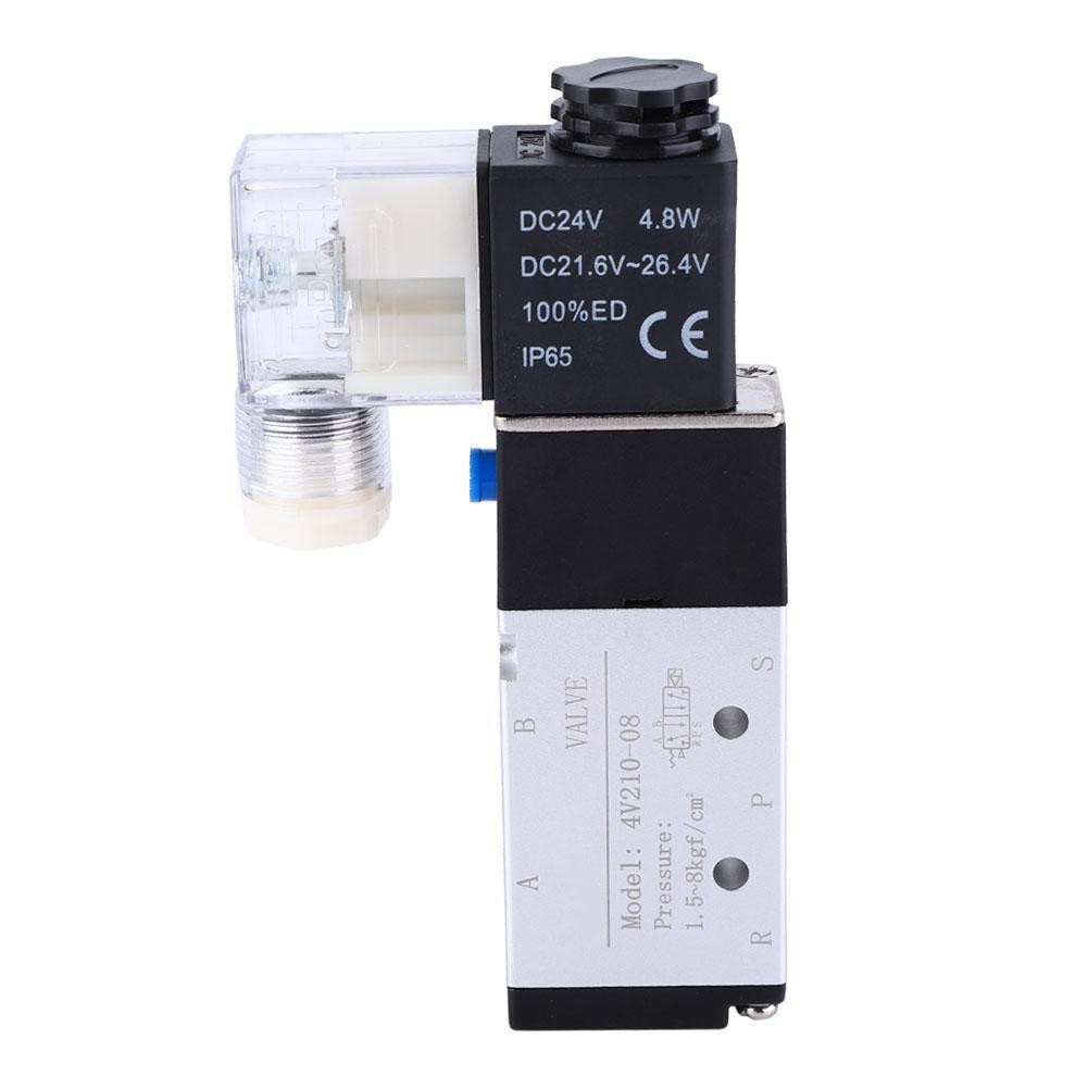 【พร้อมส่ง+COD】ซิลินอยวาล์ว DC24V โชลินอยวาล์ว โซลินอยด์แตรลม วาล์วควบคุมอากาศไฟฟ้า 5 Way 2 Position 4V210-08 1/4 "