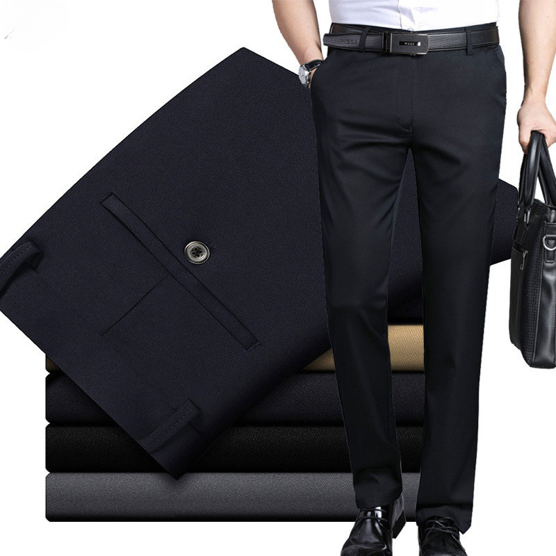 ผู้ชาย Comfy Stretch Semi-Formal Long Pants Straight Casual Pants Iron Free Men Pants