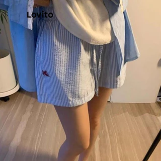 Lovito แคชชวล กางเกงขาสั้นลําลอง ปักลาย สั้น สําหรับผู้หญิง เกาหลี อินเทรนด์ LNA68300