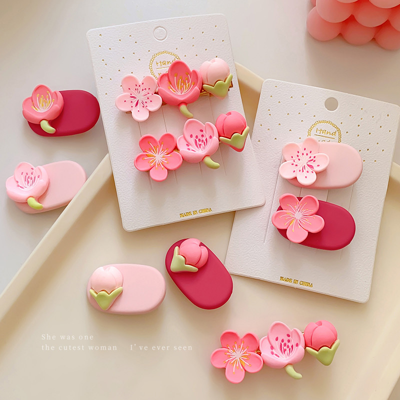 แฟชั่นเกาหลีใหม่ดอกไม้สีชมพูกิ๊บเครื่องประดับผม