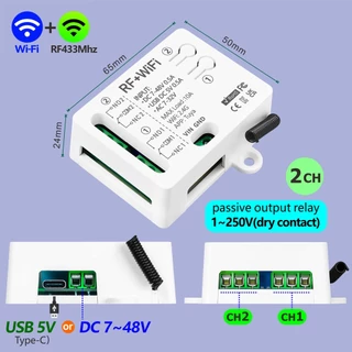 สวิตช์อัจฉริยะไร้สาย Tuya WiFi 2 ช่อง AC 12V 24V36V, DC12V 24V 48V รีเลย์ 2 ทาง รองรับ Alexa และ Google Home