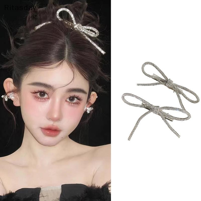 Ritasday สไตล์เกาหลีกิ๊บติดผมหรูหราเงาคริสตัลโบว์ Hairpin Duckbill คลิปสําหรับสาวหวาน Rhinestones Barrettes อุปกรณ์เสริมผมใหม่