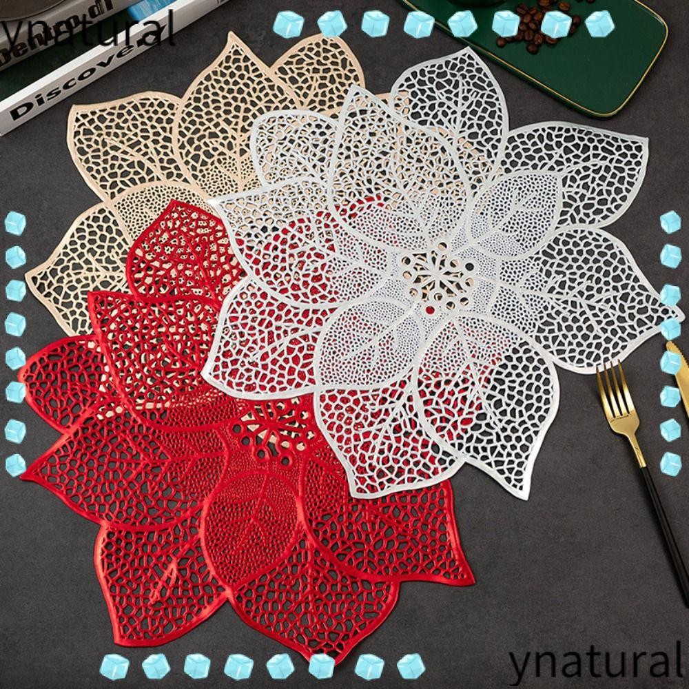 Yetural Bauhinia-shape Placemat, 38 ซม.ฉนวนกันความร้อนกันน้ํามันแผ่นรองจาน,ล้างทําความสะอาดได้ทนความร้อน Western Hotel โต๊ะรับประทานอาหาร