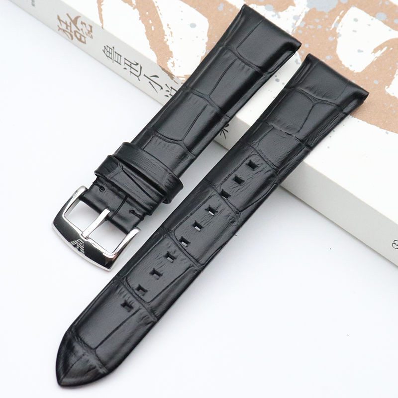 สายนาฬิกา ทดแทน Armani สายหนังแท้ AR1981 1983 1946 60007 Mens Black Mechanical Hollow Strap