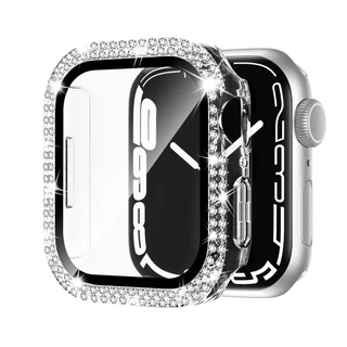 แก้ว + เพชรฝาครอบกรณีหน้าจอ Protetcor สําหรับ Apple Watch Series 10 42/46/40/44/41 มม.45 38 มม.49 มม.Bling PC กันชนกระจกนิรภัย iWatch Ultra 2 9 3 5 6 7 8 Se 4