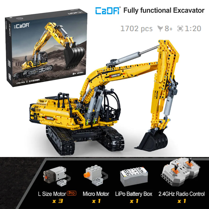 Cada อิฐ Technic 1:20 รีโมทคอนโทรลรถขุดอเนกประสงค์ C61082 (1702 ชิ้น) Building Blocks ของเล่นเด็กของขวัญ
