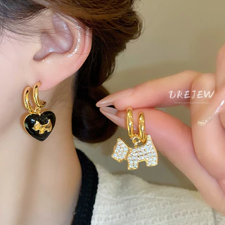 [เดรย์]ทองชุบไฟฟ้าเข็มเงินเพทายรักต่างหูสุนัขฝรั่งเศสย้อนยุคต่างหูหรูหราแสงหรูหราความรู้สึกระดับสูงต่างหูหญิง
