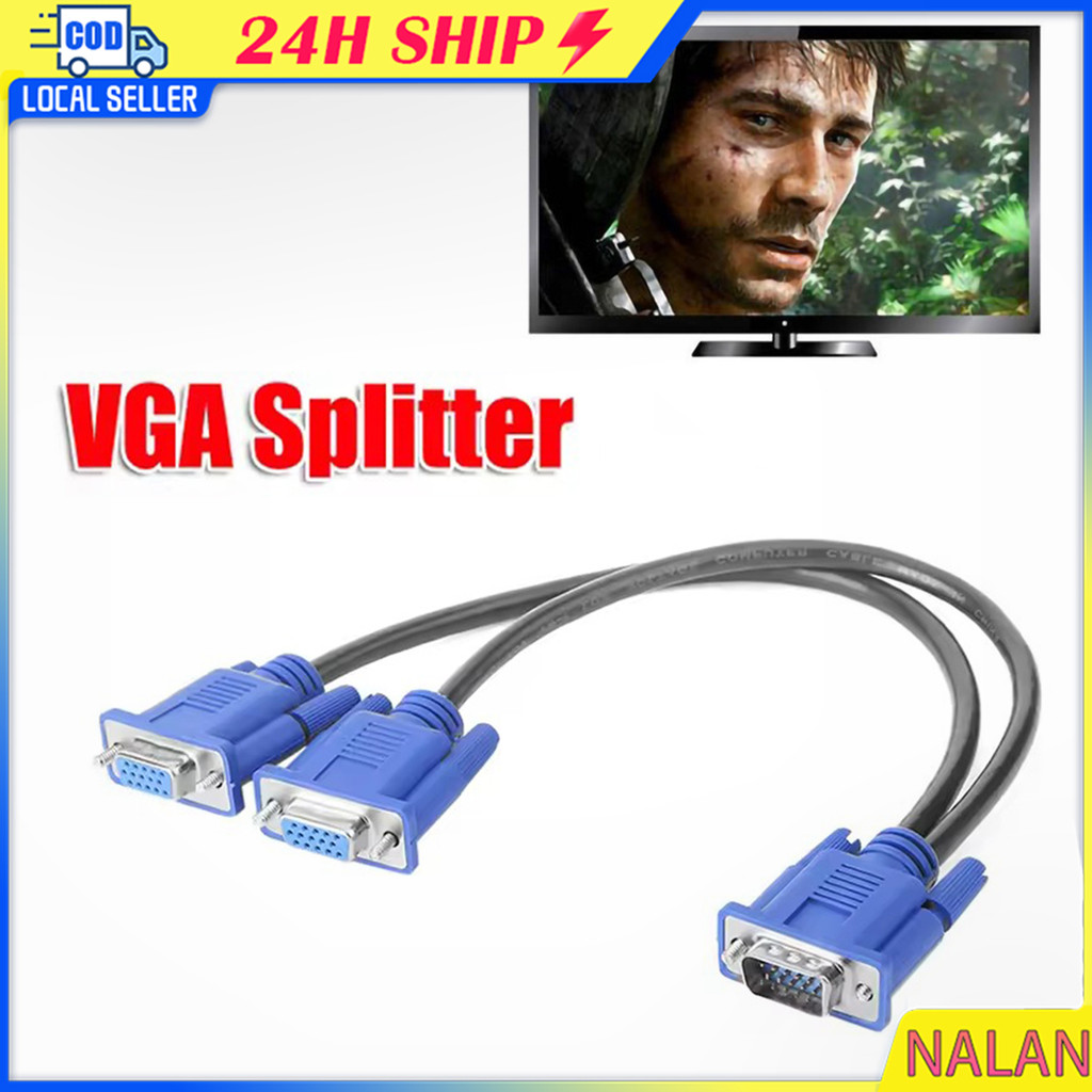 ร้านอยู่กทม.สาย vga 1 ออก 2 สายต่อจอคอม 2 หัว แสดงภาพพร้อมกัน 2 จอ ขนาดยาว30ซม.
