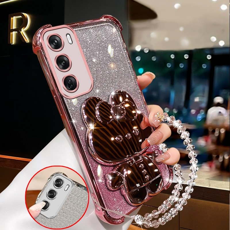 กันกระแทก case สําหรับ VIVO Y19S 4G 2024 เคสโทรศัพท์สีชมพูประกายกระต่ายกระจกแต่งหน้าพร้อมที่วางซิลิโคน TPU Soft case XXXDA