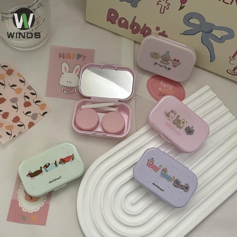 Ods การ์ตูนคอนแทคเลนส์กล่องสีทึบแบบพกพาคอนแทคเลนส์พร้อม Tweezer ดูด Stick ชุดสําหรับ Travel Kit ผู้ถ