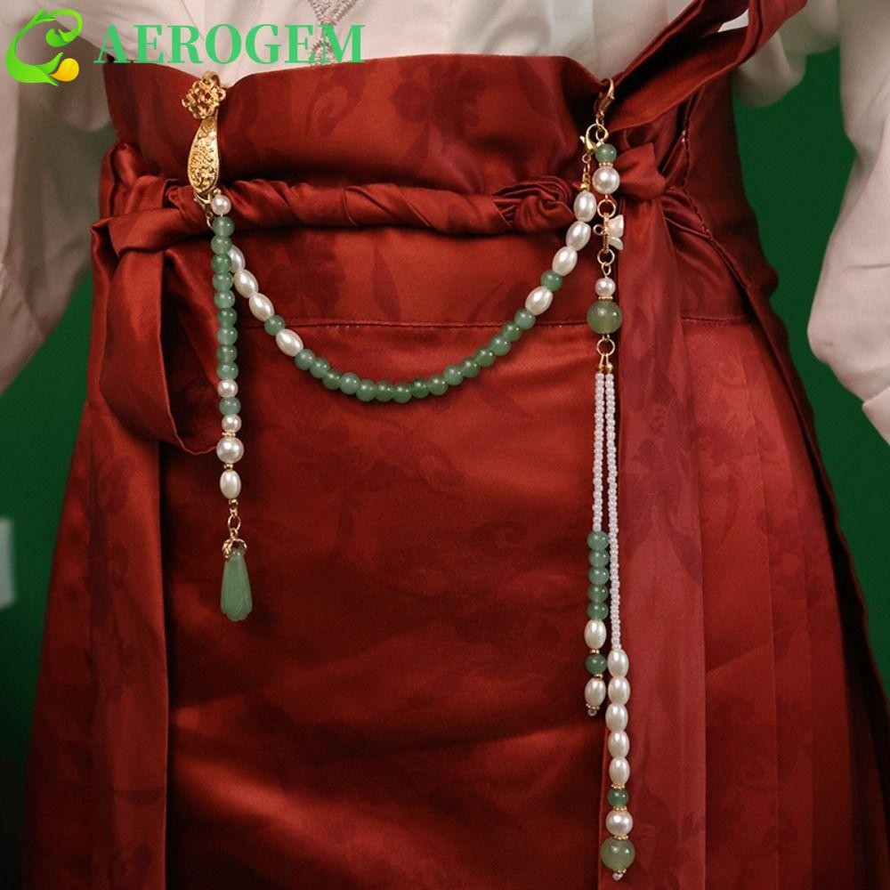 Aerogem ผู้หญิง Hanfu เครื่องประดับ, เลียนแบบมุกยาวแขวนพู่สไตล์จีนเข็มกลัด, วินเทจแฟชั่นเครื่องประดับ Cherry Blossom กระต่าย Handmade Cheongsam อุปกรณ์เสริม Lady