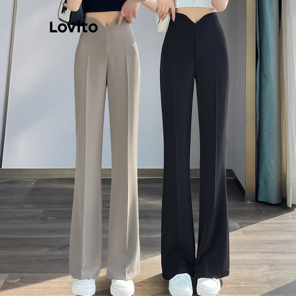 Lovito กางเกงผู้หญิง แบบอสมมาตร สีพื้น สไตล์ลำลอง LNE59170