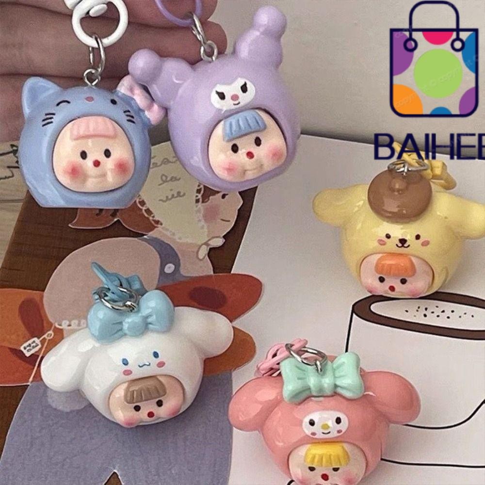 Baihee พวงกุญแจ Sanrio, Kuromi Hello Kitty Baby Face กระเป๋านักเรียนพวงกุญแจ,แขวนตกแต่งของขวัญการ์ตูนกระเป๋าเป้สะพายหลังจี้