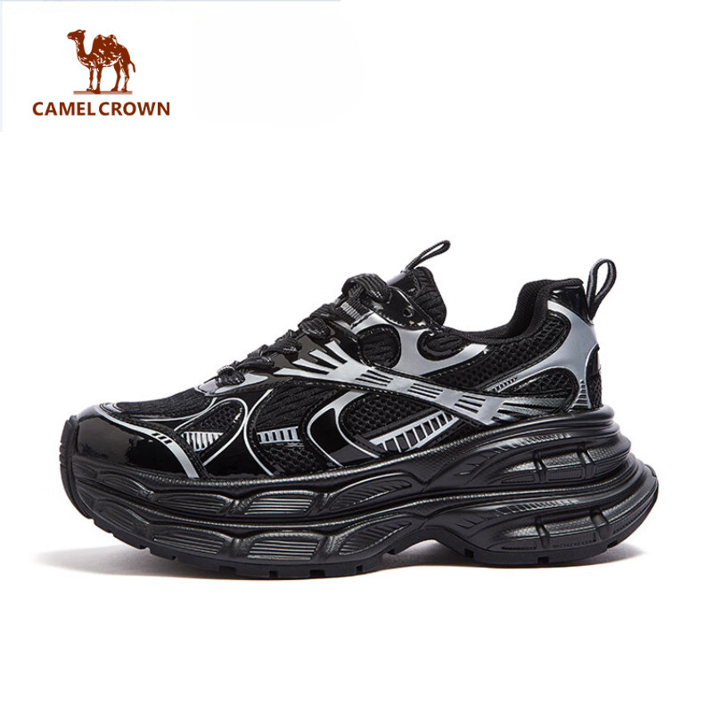 CAMEL CROWN รองเท้าผ้าใบย้อนยุคสําหรับผู้ชายรองเท้าลําลองเพิ่มความสูงพื้นหนา