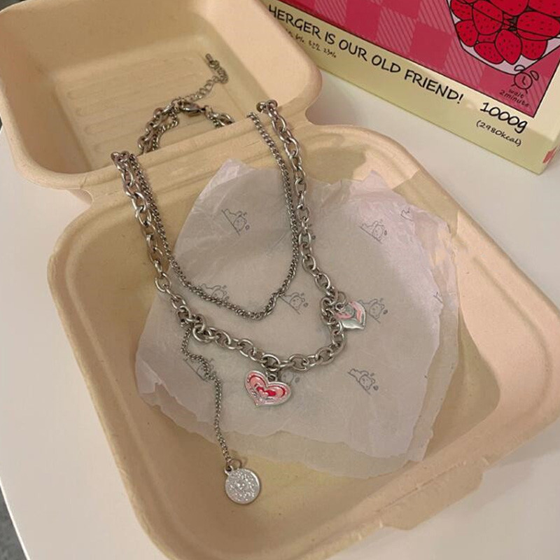 Colorfield สร้อยคอรักระดับไฮเอนด์ซ้อนกันสองชั้นในโซ่ไหปลาร้าบุคลิกภาพ Hip Hop - รูปที่ 4