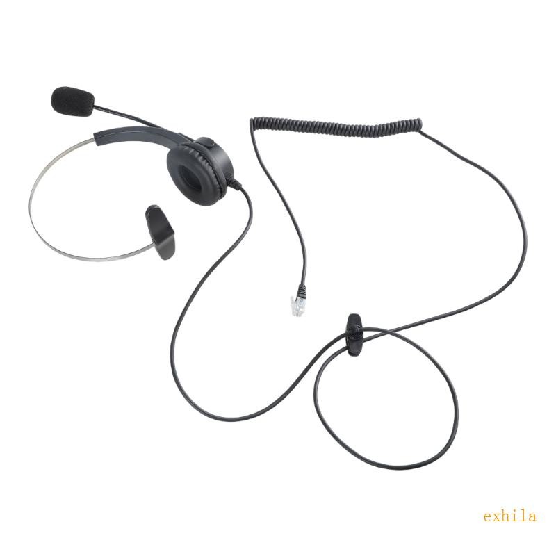 Exhila 4-Pin RJ11 Monaural Wired Operator Call Center ชุดหูฟังโทรศัพท์หูฟัง BK