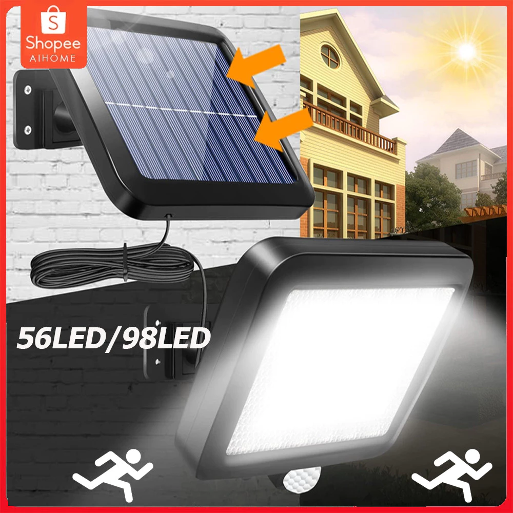 ไฟติดผนัง โคมไฟโซลาร์เซลล์ 98LED COB ไฟสปอร์ตไลท์กันน้ำ ใช้พลังงานแสงอาทิตย์ Motion Sensor Light Outdoor ไฟทางเดิน