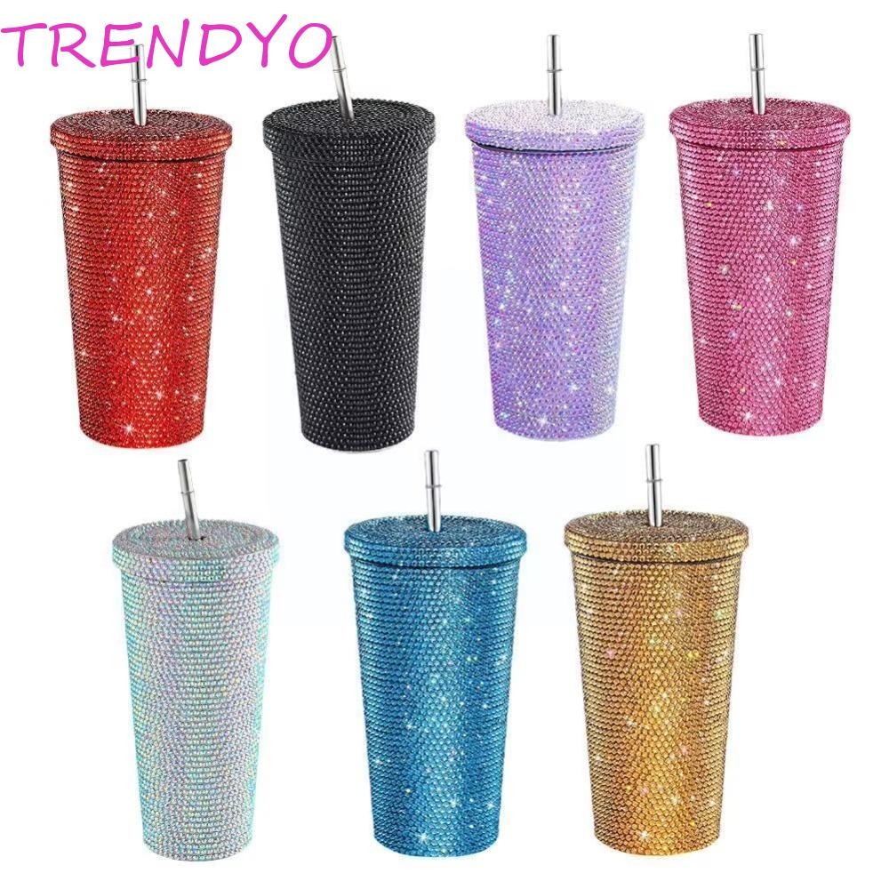 Trendyo Rhinestone Thermos ขวด, 500 ml/750 ml ถ้วยกาแฟกลิตเตอร์สองชั้น, ฉนวนทนทานนํากลับมาใช้ใหม่ได้ Creative กระติกน้ําสูญญากาศสํานักงาน