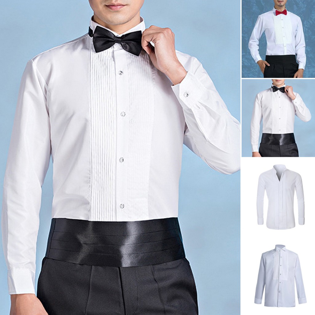 Hls ผู้ชายธุรกิจเสื้อ Winged Collar แขนยาวสีทึบชุดกระดุมแถวเดียวเสื้อ Tuxedo อย่างเป็นทางการสํานักงานเสื้อ Party Dinner งานแต่งงาน Bridegroom Emcee Top