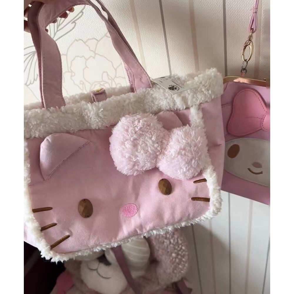 Hello Kitty กระเป๋าถือตุ๊กตาแมวคิตตี้ ปักลายน่ารัก โบว์หวาน Lamb Plush