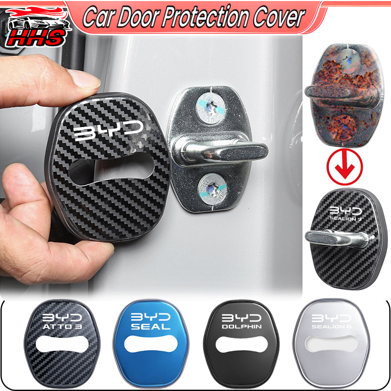 Ready Stock4Pcs BYD รถประตูล็อคฝาครอบป้องกันสแตนเลสโช้คอัพ Anti Scratch ตกแต่งรถอุปกรณ์เสริมสําหรับ 