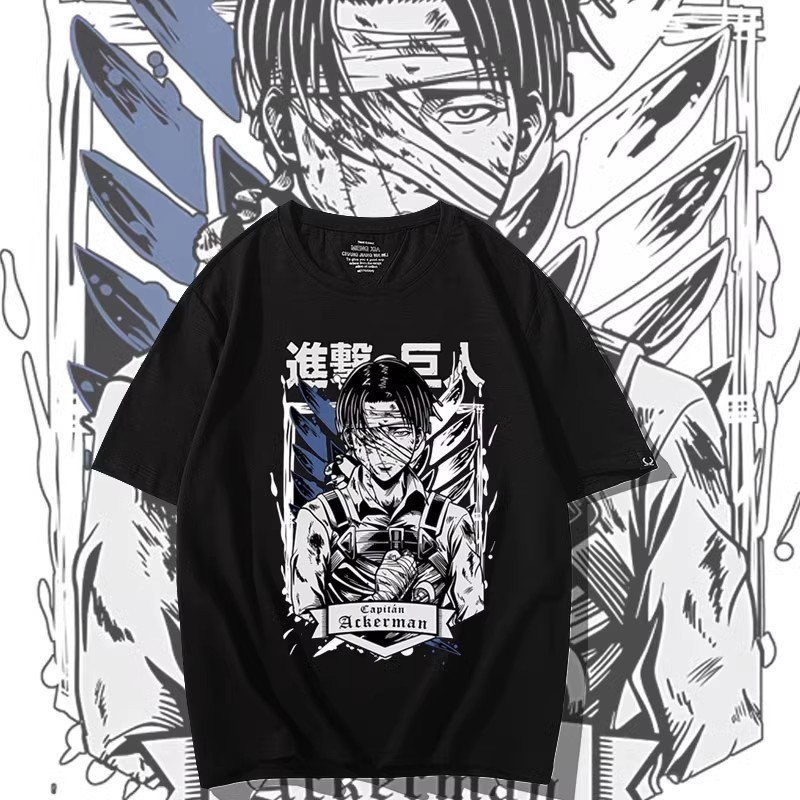 เสื้อยืด Attack on Titan แขนสั้น สำหรับผู้ชายและผู้หญิง สกรีนลาย Survey Corps, Levi, Allen, Wings of Freedom ขนาด 3XL