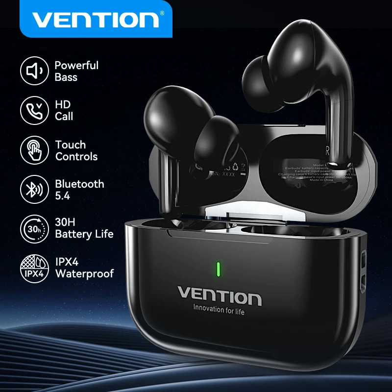 Vention หูฟังบลูทูธ TWS Bluetooth 5.4 HiFi True หูฟังไร้สายหูฟังสเตอริโอสําหรับเล่นกีฬาพร้อมไมโครโฟน