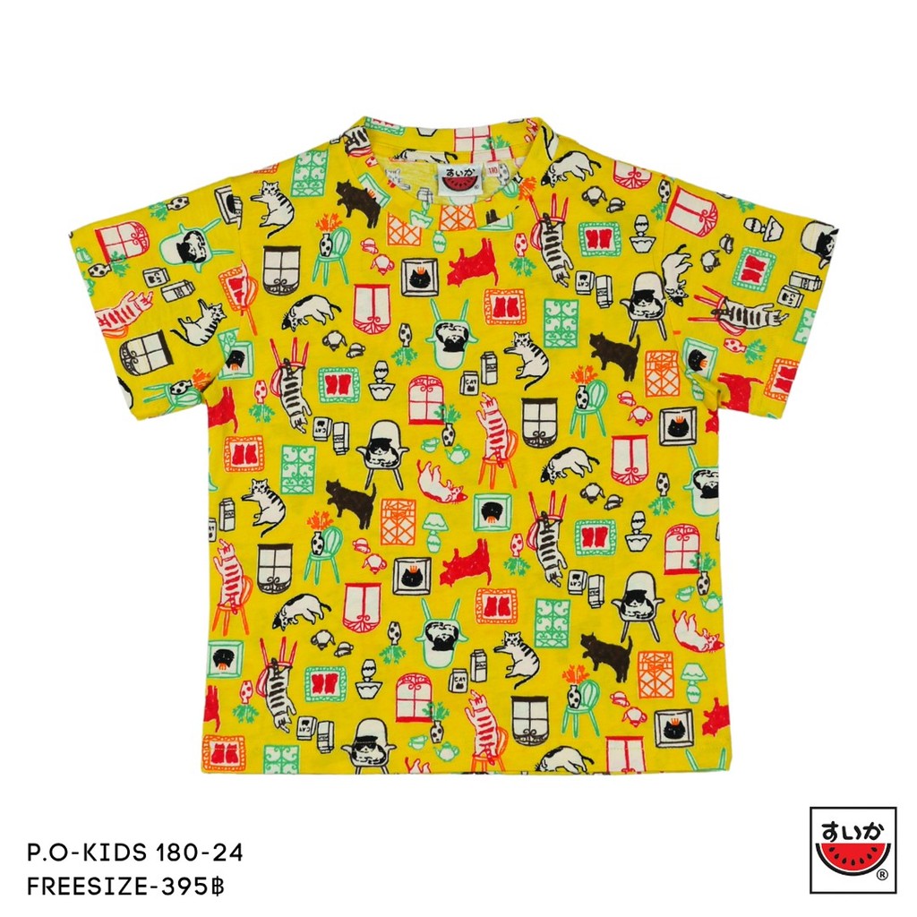 เสื้อแตงโม (SUIKA) - เสื้อยืดคอกลม โปเชียล พิมพ์ลายเหล่าแมวเป้า ( P.O-189 ) - รูปที่ 4