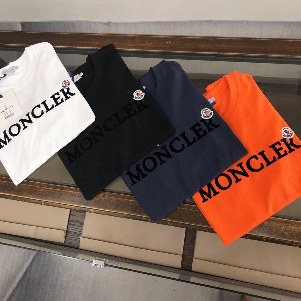 Mon * Ers Pure Cotton แขนสั้นสไตล์ใหม่ฤดูร้อนหลวมรอบคอ All-Match พิมพ์คู่เสื้อยืดสั้น