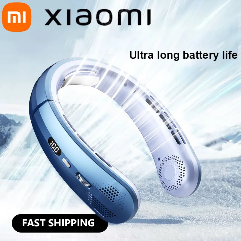 Xiaomi 5000mAh USB แขวนคอพัดลมแบบพกพา Bladeless Mini ชาร์จ Mute LED จอแสดงผลดิจิตอลไฟฟ้า Air Cooler มือถือ