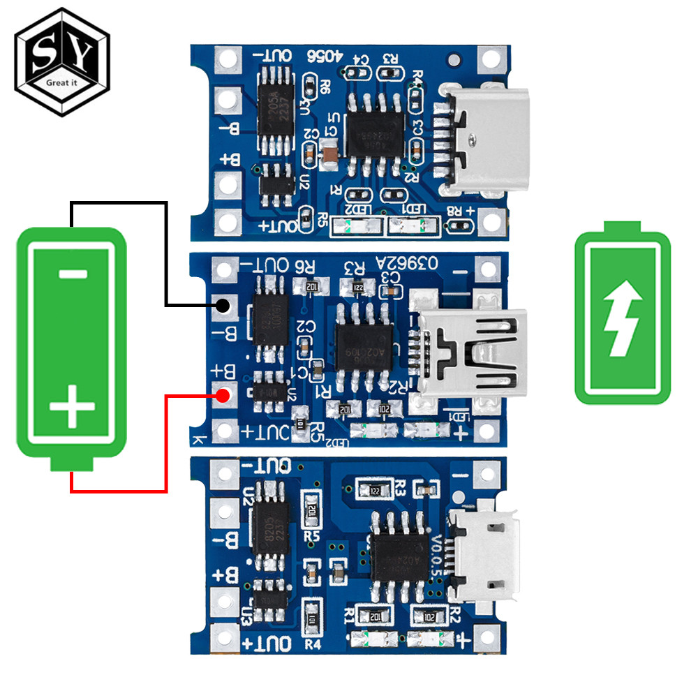 2-5PCS 5V 1A Micro USB 18650 type-c แบตเตอรี่ลิเธียมชาร์จโมดูล + ป้องกันฟังก์ชั่น Dual TP4056 18650