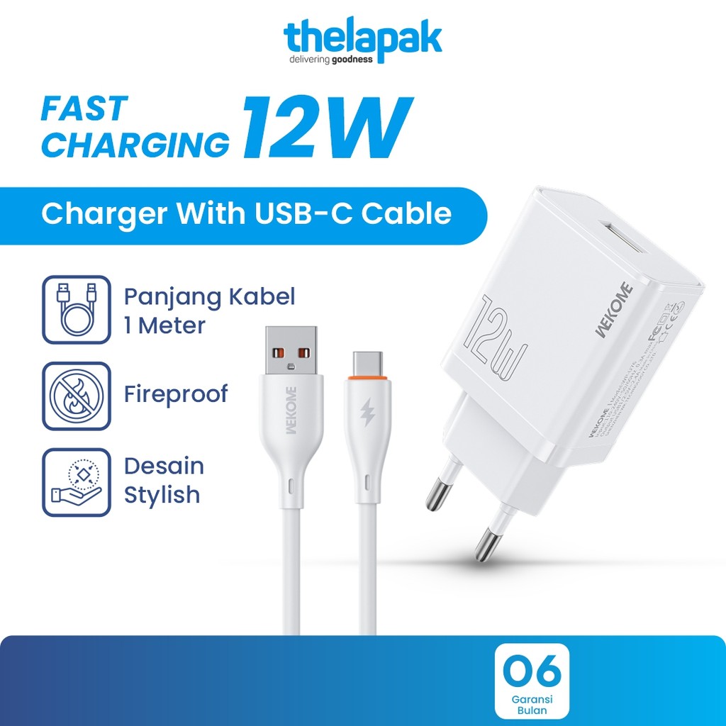 12W Wekome WP-U76 เครื่องชาร์จสายเคเบิลพอร์ตเดียวแบบชาร์จเร็วพร้อมการรับประกัน