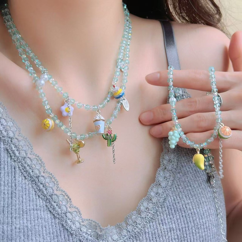 สร้อยคอคริสตัลลูกปัด สไตล์ไอศครีมผลไม้ พร้อมเคลือบสีหวาน