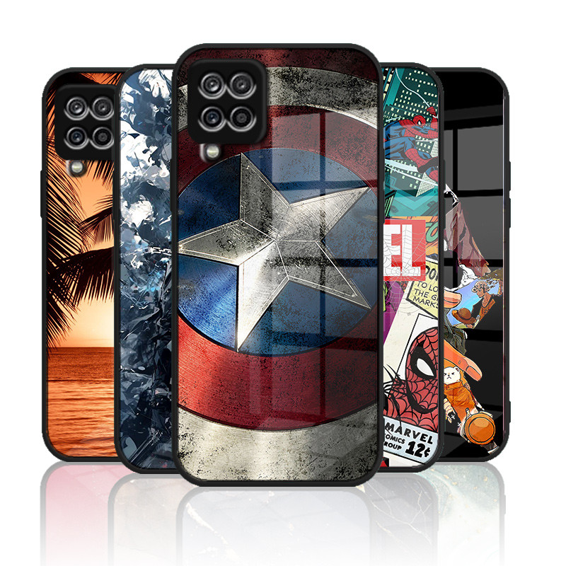 SAMSUNG ปลอกแก้วสําหรับsamsung galaxy A12 A22 4g A42 M32 4g M33 5Gคุณภาพสูงแก้วกรณีHardปกหลังขอบนุ่มซิลิคอน