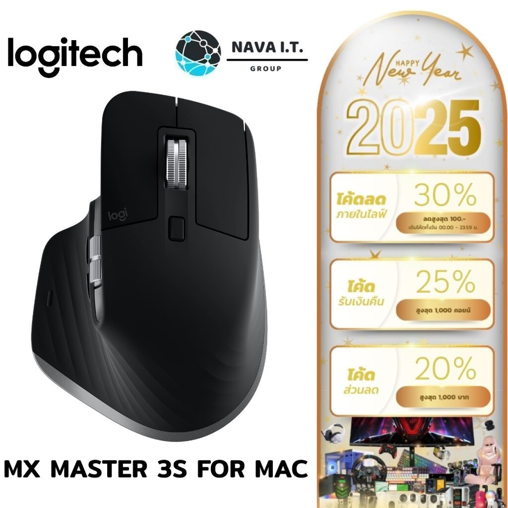 ❌สินค้ามือสอง❌ (1139) LOGITECH MX MASTER 3S FOR MAC SPACEGREY WIRELESS MOUSE เสียงคลิกเงียบ รับประกั