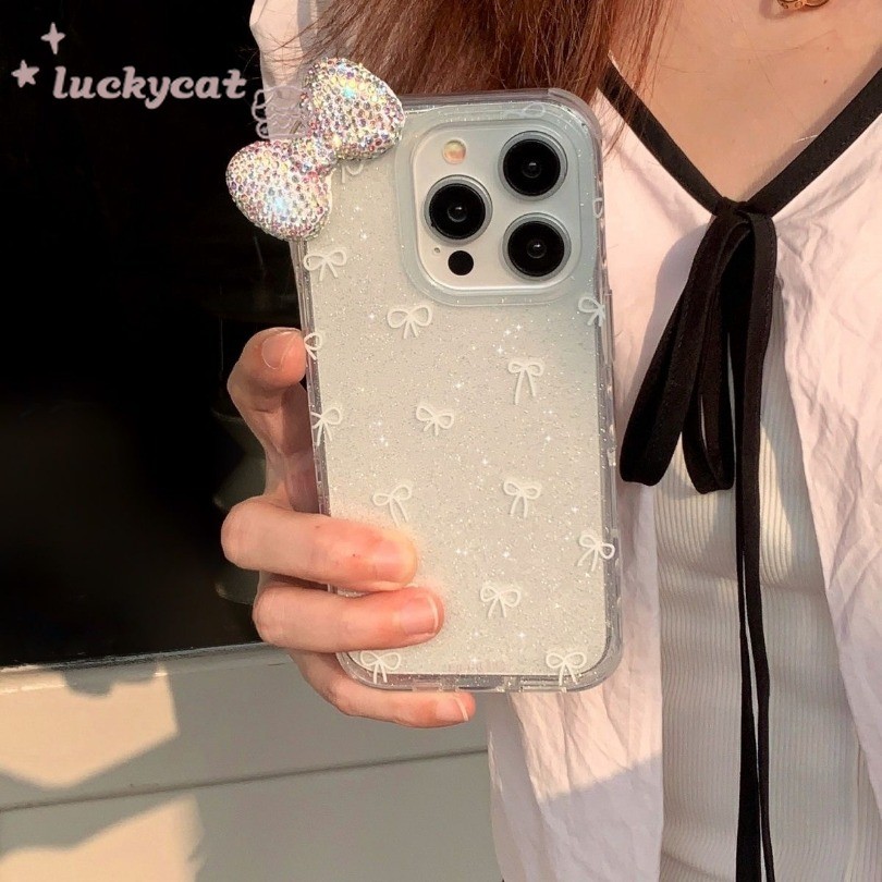 Iphone 16 15 14 13 12 11 Pro Max X Xr Xs Max 7 8 Plus SE2020 เคสโทรศัพท์ Ins 3D DIY โบว์หวาน Pearl Bling Clear Soft ฝาหลัง - รูปที่ 2