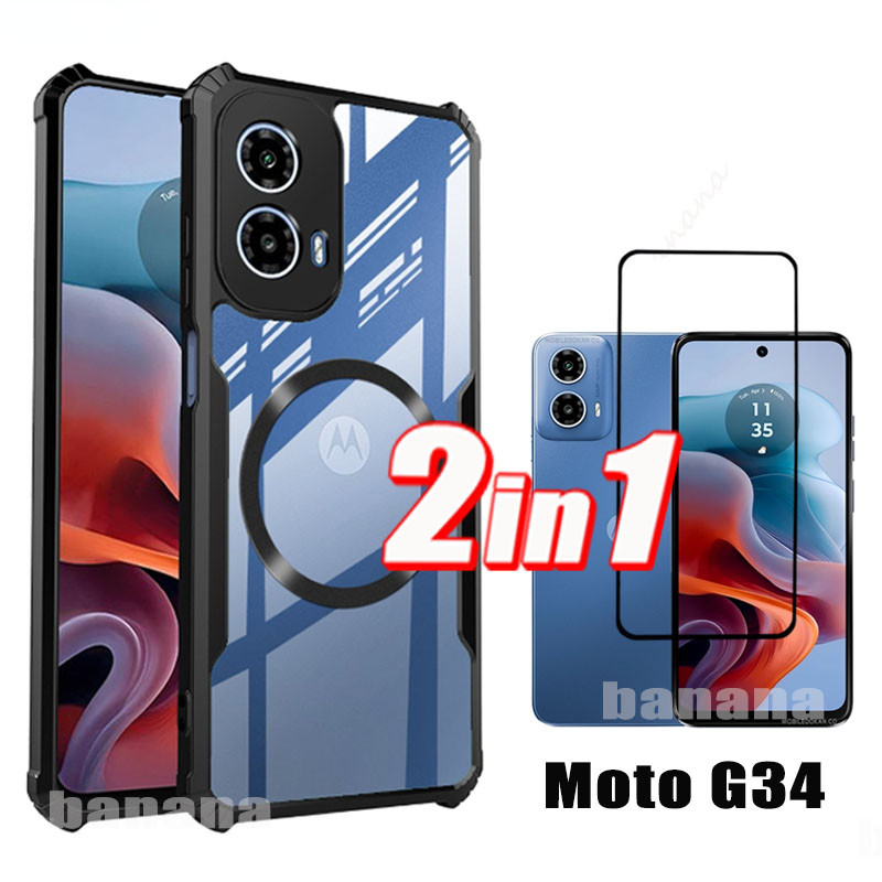 2 in 1 Motorola Moto G34 เคสโทรศัพท์กันกระแทกสําหรับ Moto G34 G54 G45 G24 G04 G04S G35 G15 G75 กระจก