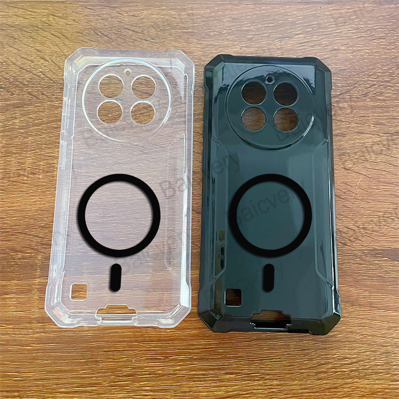 สําหรับ Oukitel G1 สีดําโปร่งใส TPU ฝาครอบป้องกันด้านหลังพร้อมสติกเกอร์แม่เหล็ก